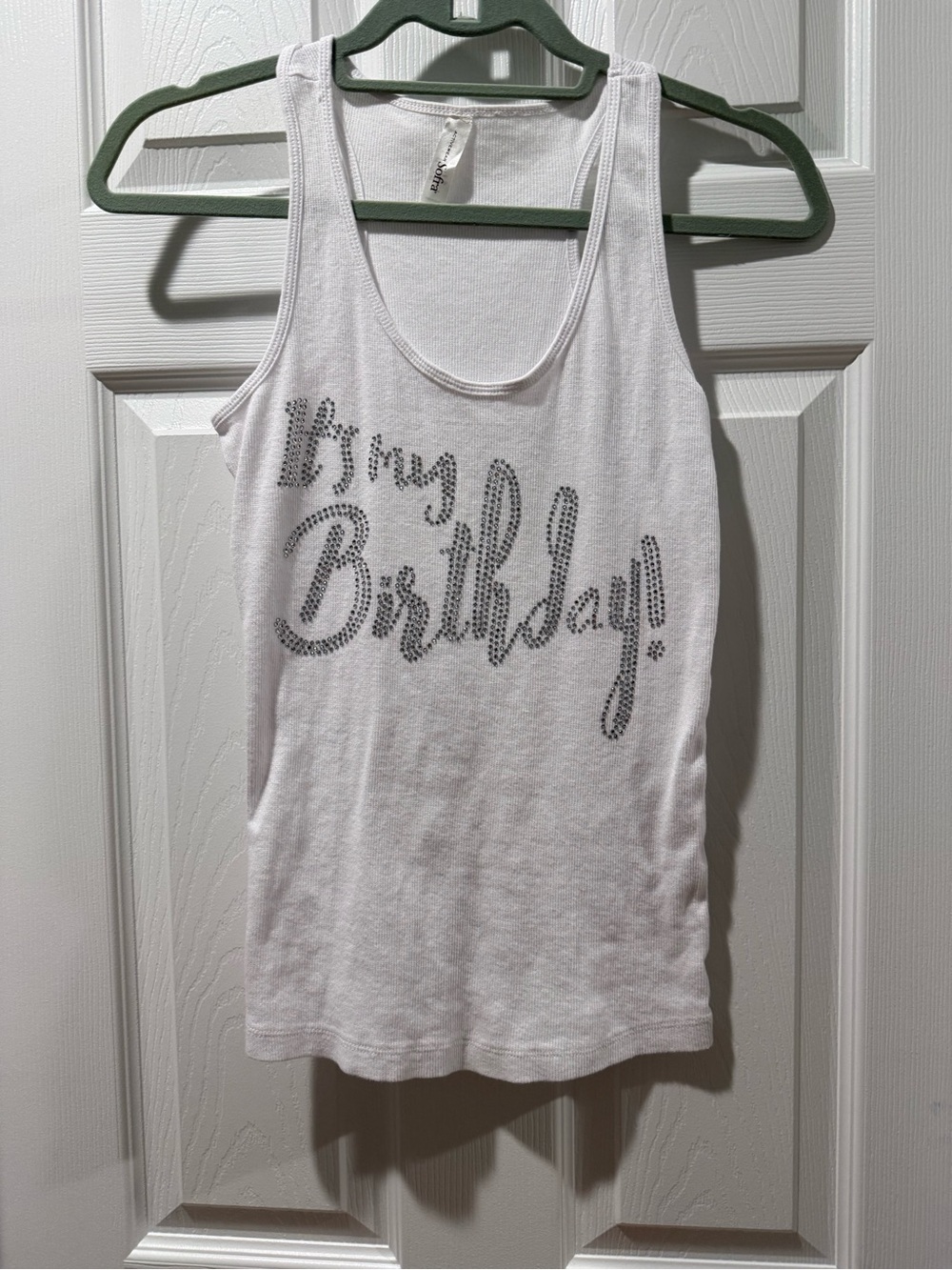 Birthday Tank Top Party Shirt – White with Silver Script